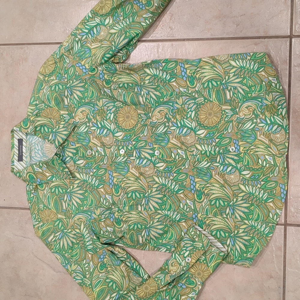 Liz Claiborne Tropical Green Print Button Down Shirt Blouse Size 8